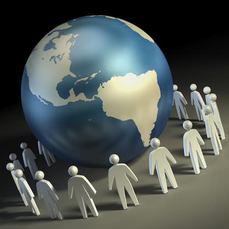 A group of stylized human figures standing around a large globe, symbolizing workforce migration. A group of stylized human figures standing around a large globe, symbolizing workforce migration.
